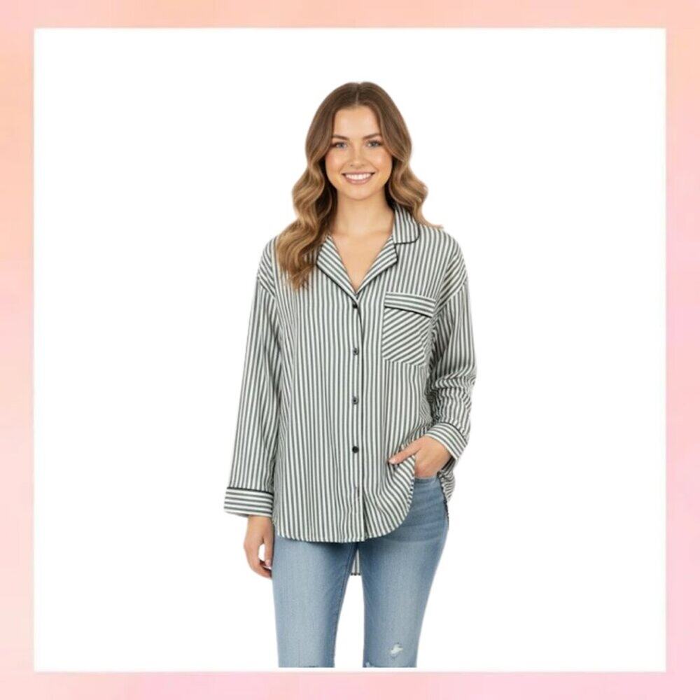 PINK Victoria's Secret XXL Striped Sleep Shirt Button Down